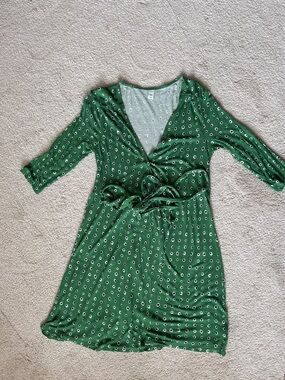 Old Navy Green Midi Wrap Dress with White Eyelet Print